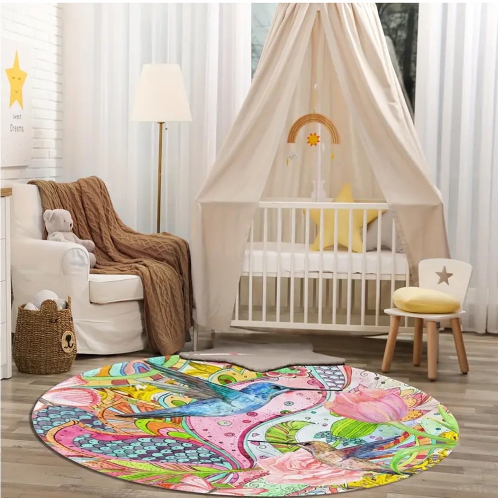 Beautiful Hummingbird 31.5” Round Rug, Small - Picture 4 of 10
